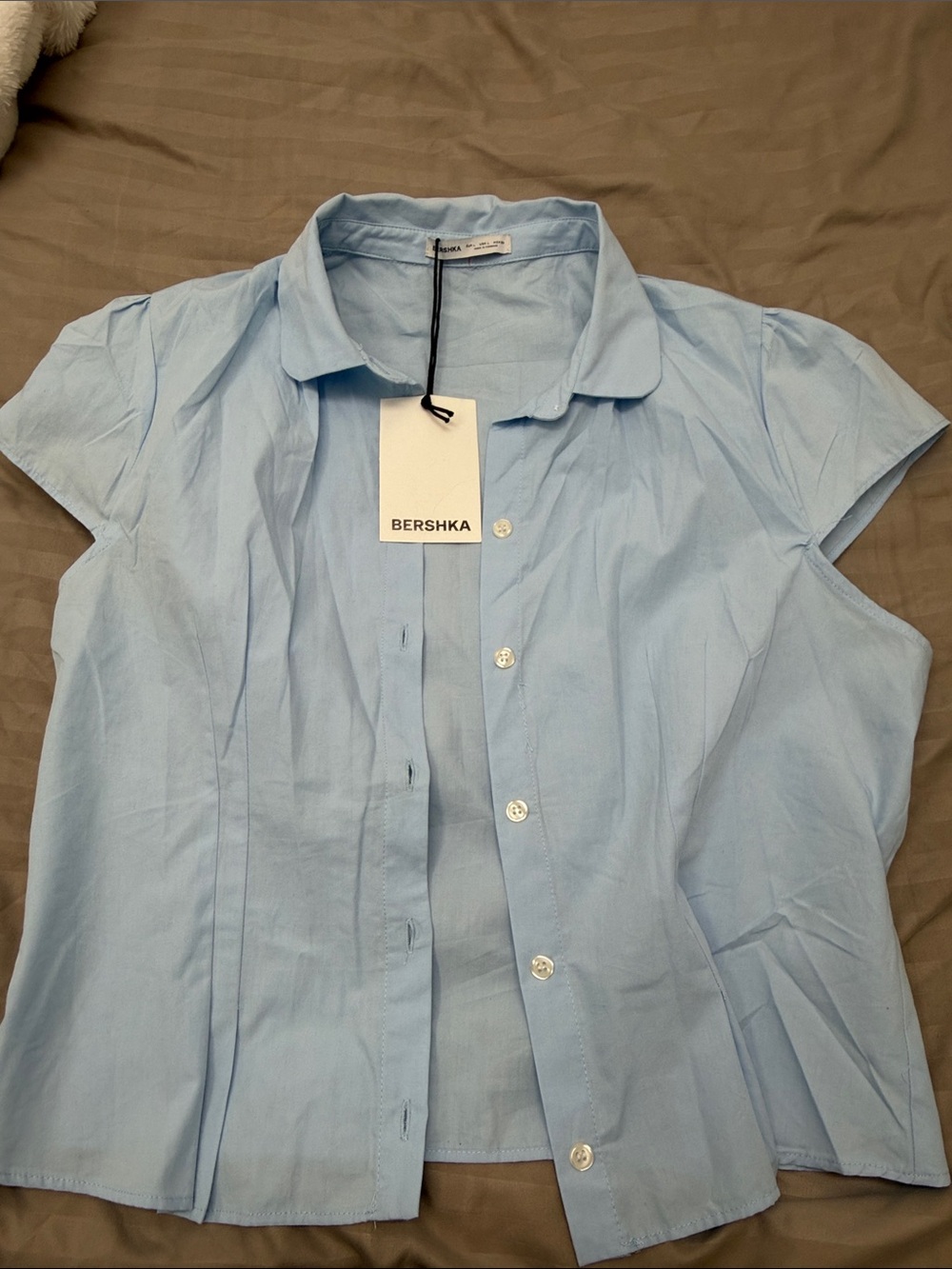 Bershka Light Blue Short-Sleeve Button-Down Shirt